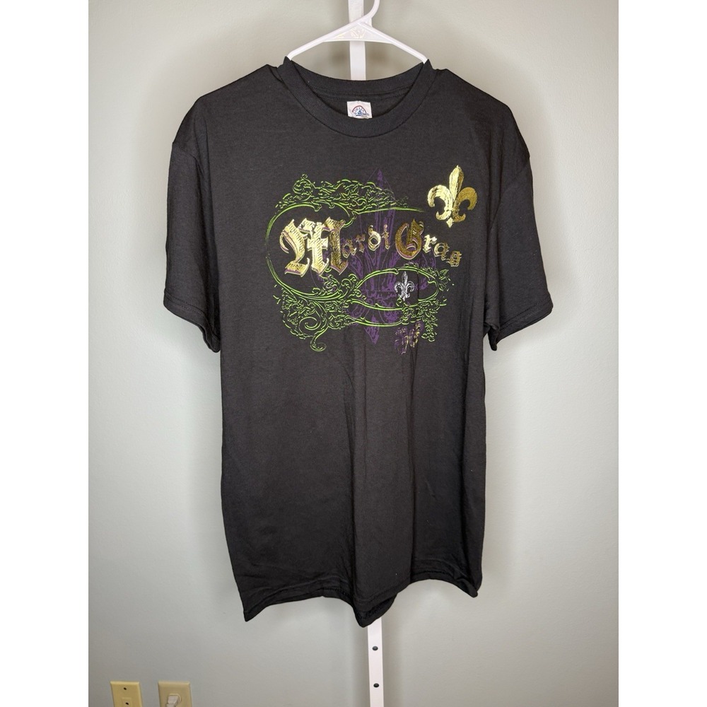 Mardi Gras T-shirt NWOT Black With Green And Purple Design‎ Size L